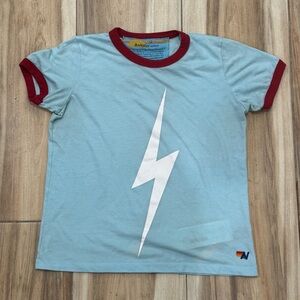 Aviator Nation Sky Blue Tee with White Lightning and Red Trim